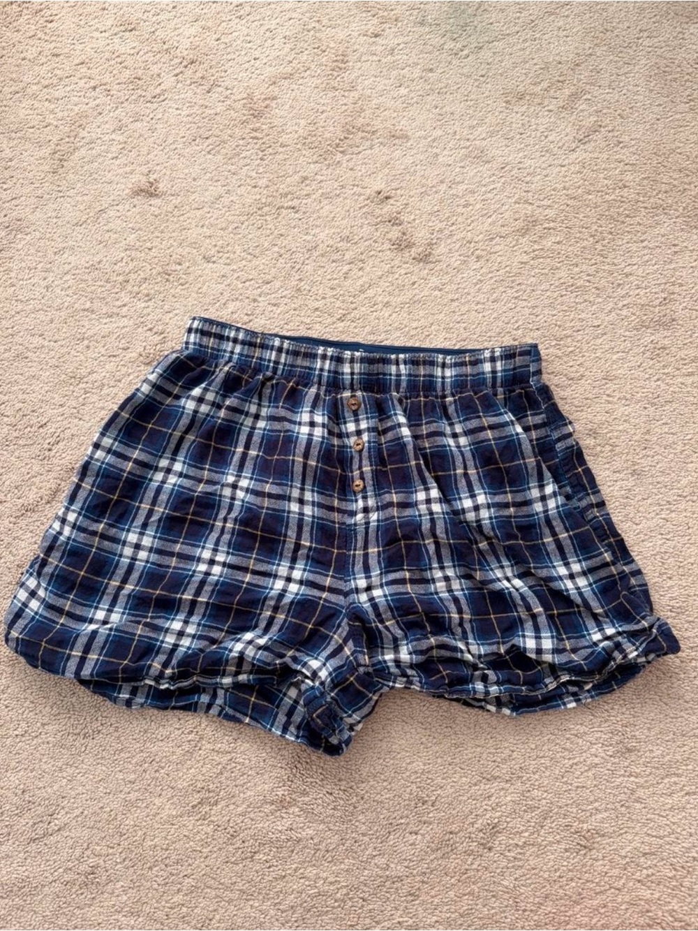 Free People Navy and White Plaid High-Waist Shorts